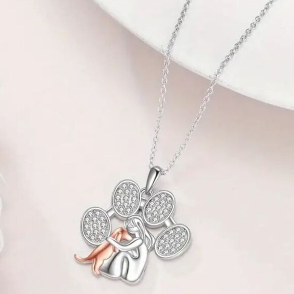 Fashion Silver Plated Dog Paw Pendant Necklace with Pet Lover Heart Design - Picture 4 of 8